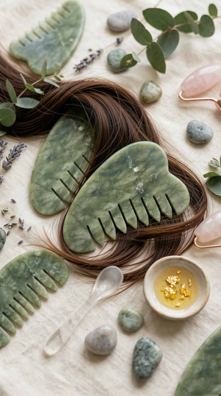 Yeşim Taşı Gua Sha Saç ve Saç Derisi Masaj Tarağı