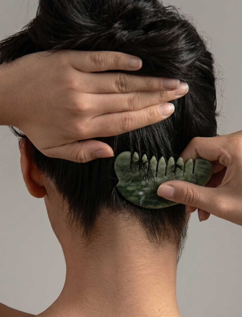 Yeşim Taşı Gua Sha Saç ve Saç Derisi Masaj Tarağı